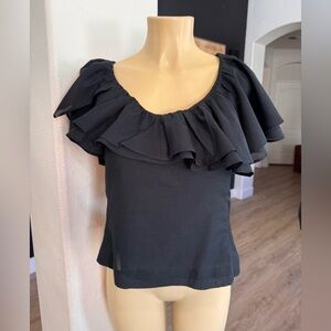 JCREW black ruffle shoulder top size 8 NWT